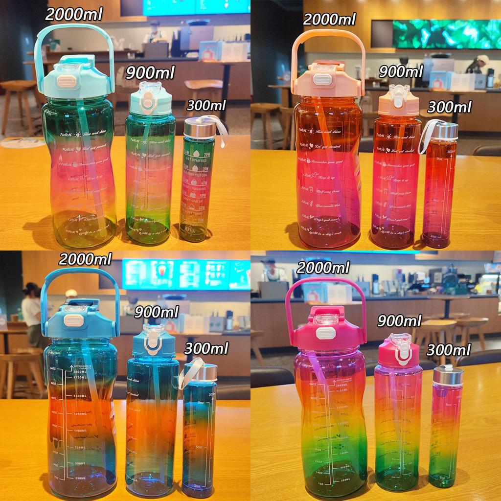 Plastic Cup Set Large Capacity Sports Water Bottle With Straws For Outdoor Fitness And Travel