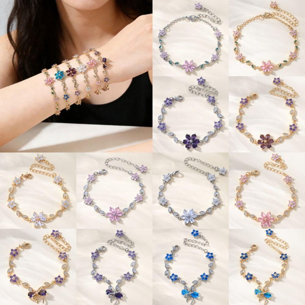 Chaîne Rose Zircone Cubique Luxe Bracelet Brillant Strass Mode Pour Femmes