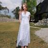 French Style Floral Embroidered V-Neck Maxi Dress