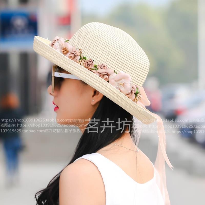 Garland Flower Straw Hat Big Eaves Hat Summer Straw Hat Children Wide Brim Sun Hat Sun Protection Beach Hat Tide