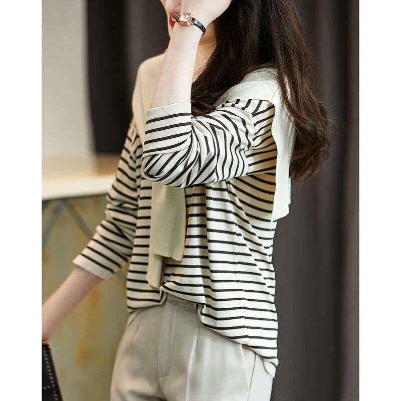 Gestreifter Rundhals-Strickpullover im französischen Stil für Damen