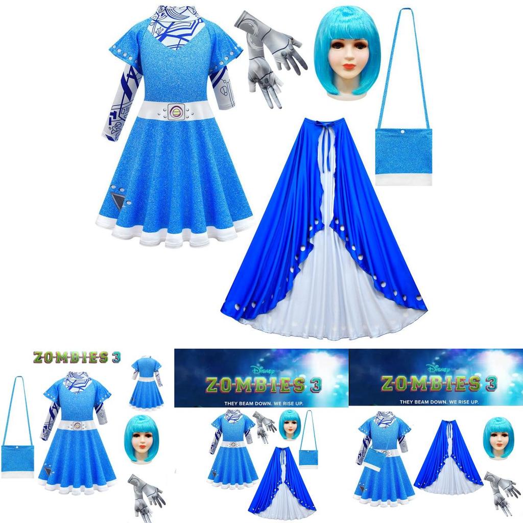Kinder Zombies Cosplay Kostüm Halloween Kleid Umhang Perücke Tasche Mädchen Outfit Geschenk