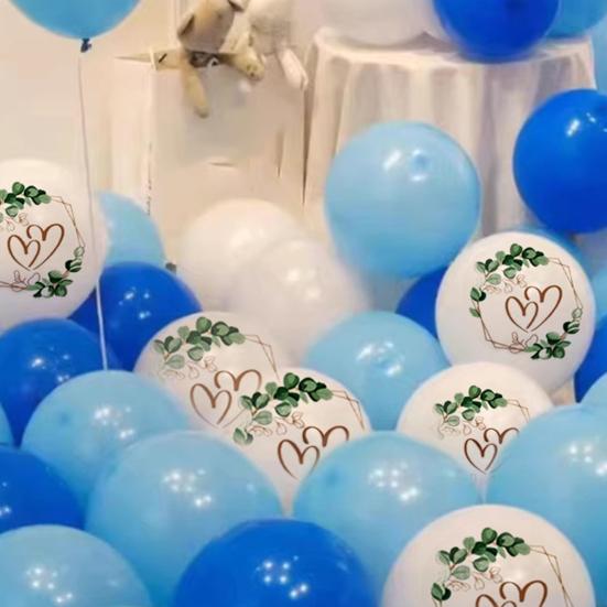 Wedding Balloons 12 Inch White Balloons with Hearts Eucalyptus Prints Romantic Balloons for Wedding Engagement Registry Office Marriage Decoration