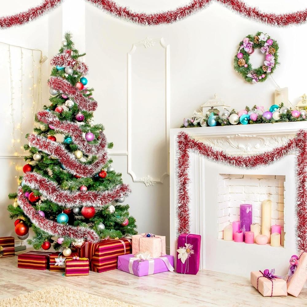 Christmas tree chain red and silver decoration Christmas garland