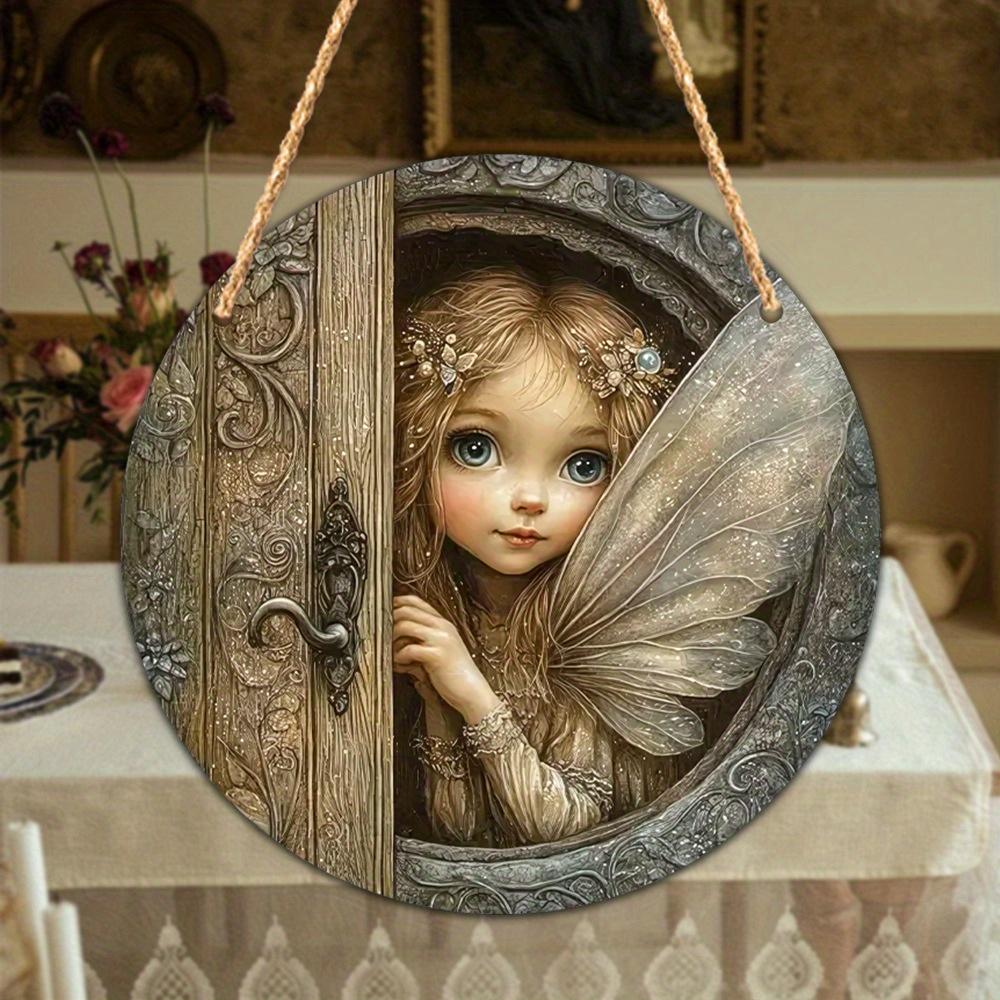 

2D Зачарованная сказочная дверь, настенное искусство, Деревянная выглядывающая фея с яркими глазами и крыльями, для дома, сада, украшения для вечеринки, Идеально для декора комнаты 1PC