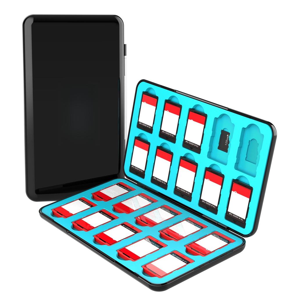 Game Card & Micro SD Card Case for Switch/Switch 2 with 20+20 Space, Magnetic Lock, Shockproof Rubber Slots
