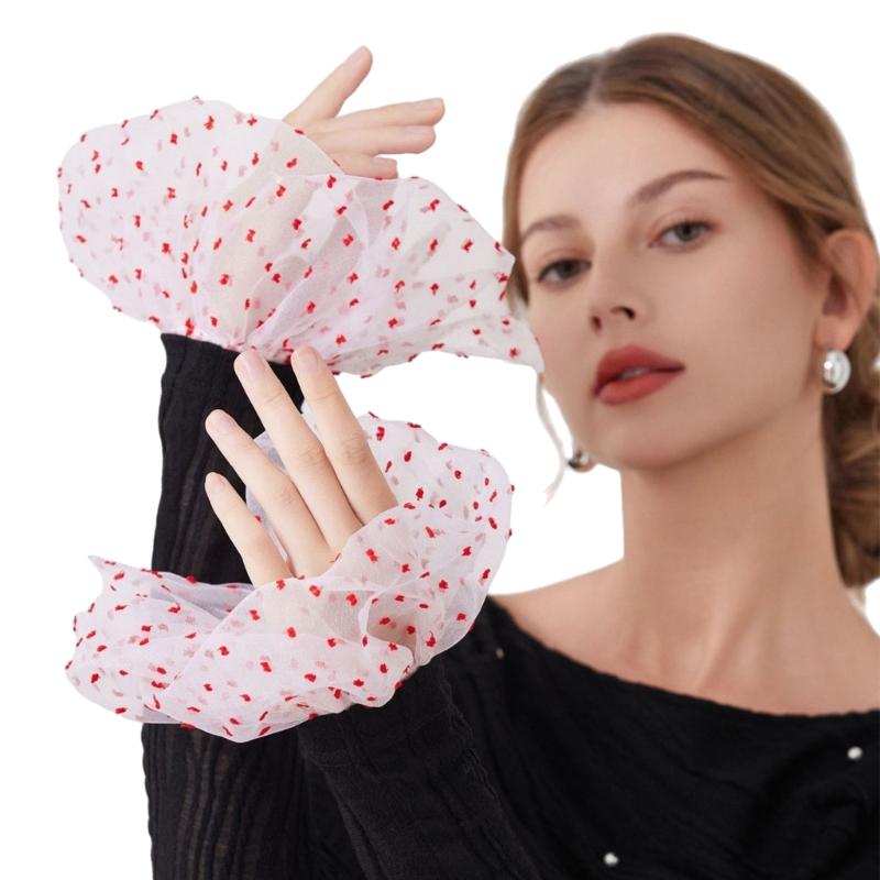 Elegant Sheer Dotted Sleeves Decorative Wrist Cuffs Arm Sleeves For Women Girl Daily Wear And Special Occasion Outfit