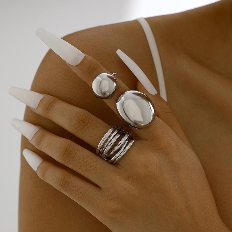 Tocona Smooth Surface Circle Chunky Open Rings Set for Women Trendy Gold Color Geometric Multilayer Finger Rings Fashion Jewelry