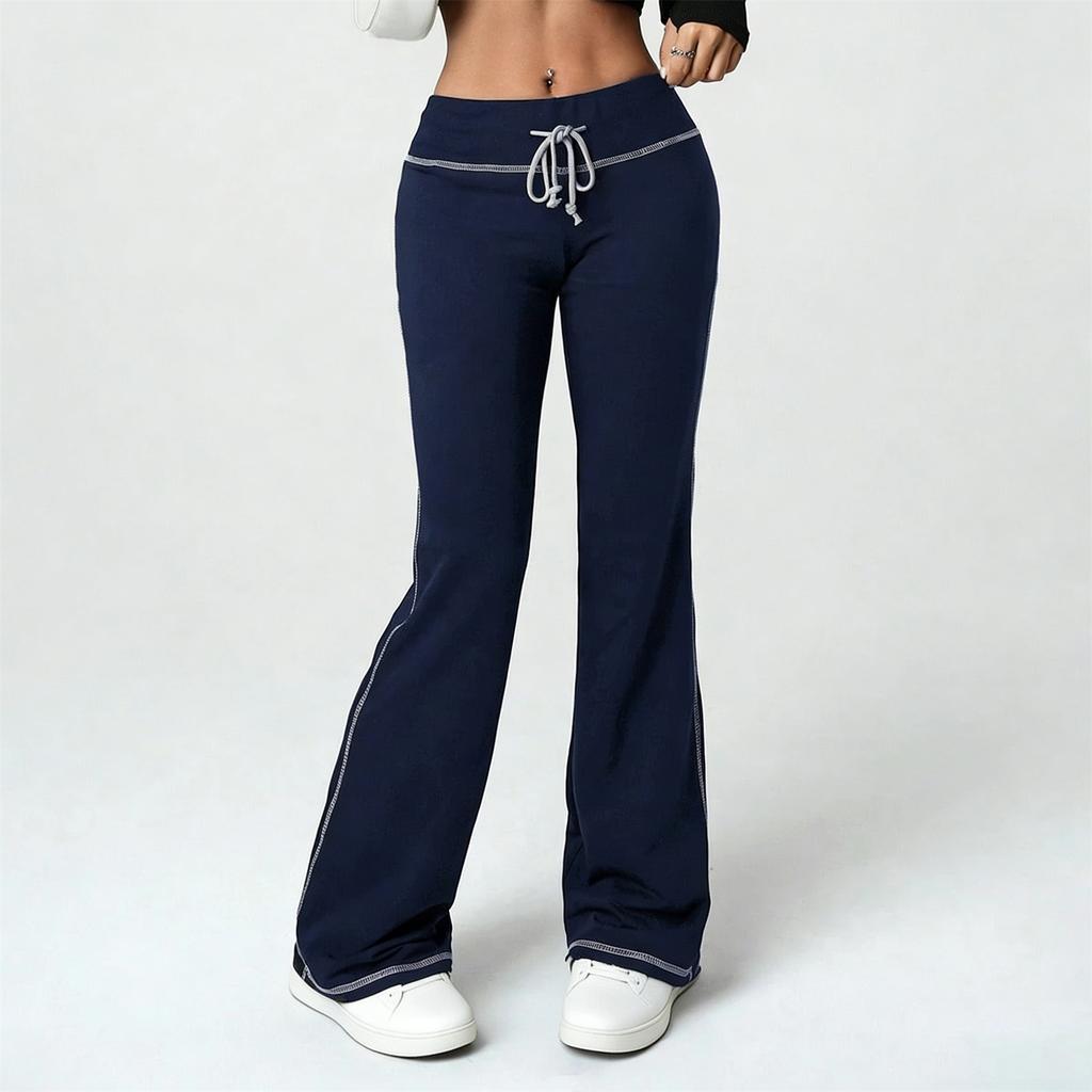 Kadın Bol Kesim Günlük İpli Elastik Bel Pantolon Rahat Bol Kesim Yoga Gevşek Pantolon