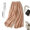 Pantaloni Estivi da Donna in Lino Leggero Drappeggiati Larghi a Gamba Larga Casual Snellenti a Nove Punti Pantaloni Vintage da Donna