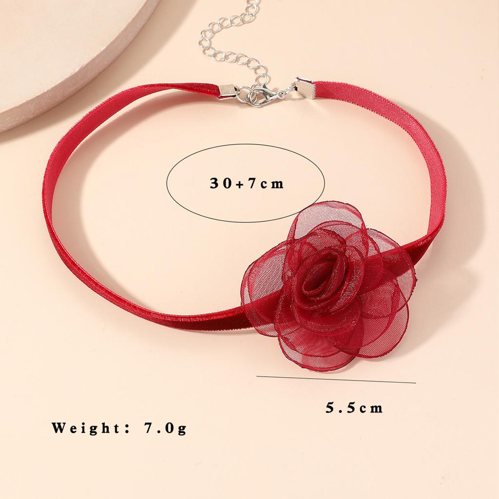 Black Flower Choker Necklace for Women,Red Vintage Camellia Necklace Velvet Suede Necklace Bridal Bridesmaid Collar Necklaces