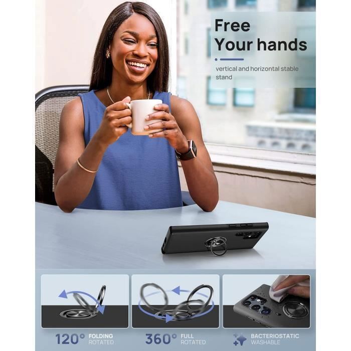 Protective Case - for Samsung Galaxy S23 Ultra - Black Silicone - Support Ring - Shock Absorption