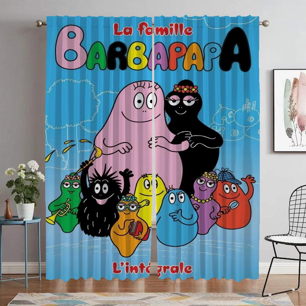 Anti-mosquito Curtains for Camera Les Barbapapa Home Interior Curtains 2 Pieces Living Room Curtain Partition Tulle for Bedroom