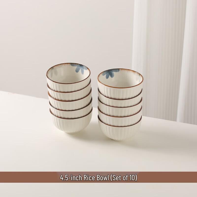 ZISIZ Japanese Retro Dark Blue Ceramic Rice Bowl Set