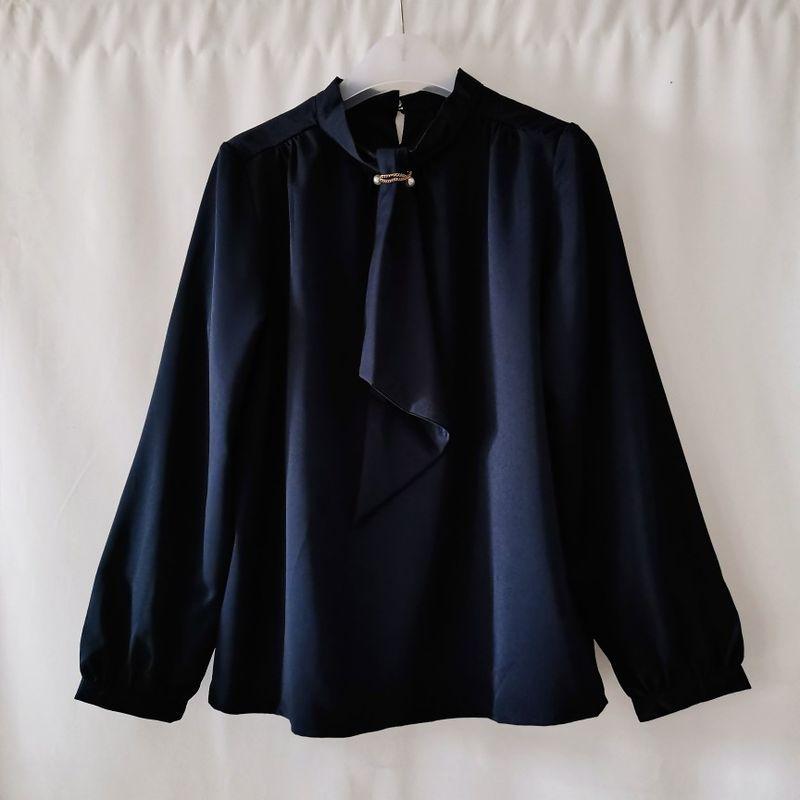 Removed Half Turtleneck Streamer Long Sleeve Shirt Women's Mercerizing Satin Surface Bottoming Shirt Accessible Luxury Professional Commute Autumn