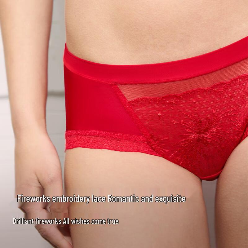 Manifen Lucky Red Lace Mid-Waist Briefs