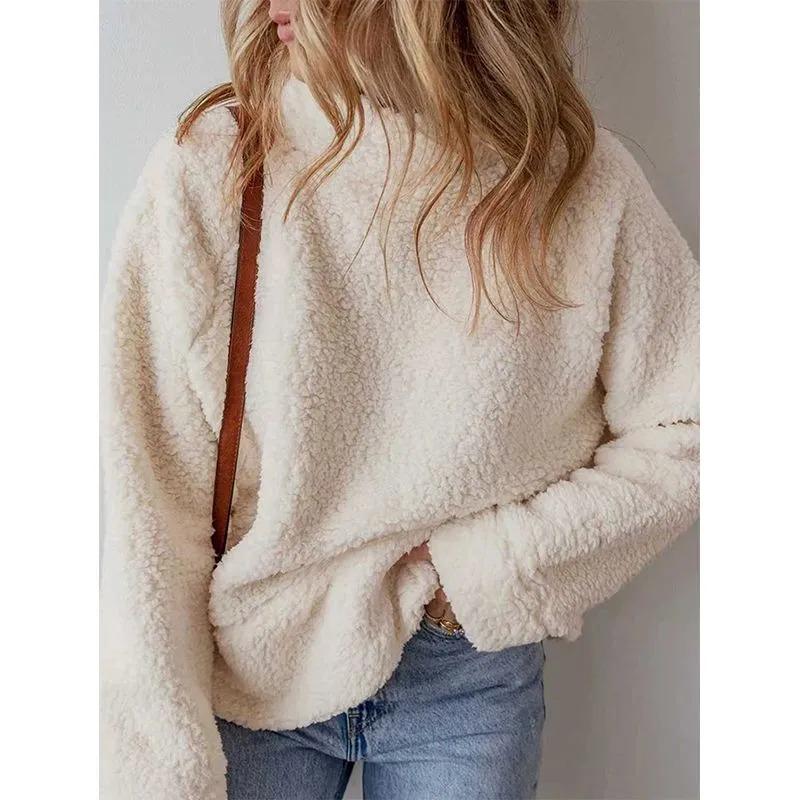 

Women s Solid Color Pullover Retro Sweatshirt Autumn and Winter Thickened Knitted Top L абрикосовый