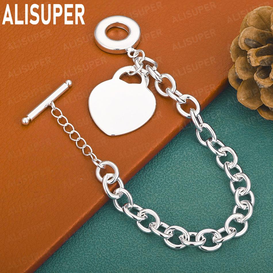 925 Sterling Silver Simple And Stylish Heart Lock Bracelet Gift Jewelry 20cm