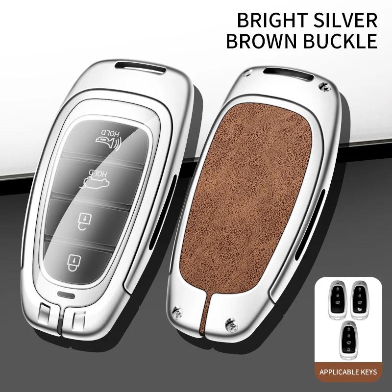 For Hyundai I30 Ix35 Kona Zinc Alloy Leather Car Key Case Cover Encino Solaris Azera Keychain Remote Shell Holder Accessories