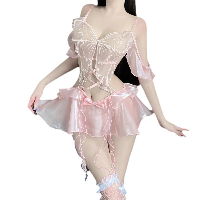 Ruo Lan Backless Pearl Sparkle Butterfly Lingerie Set 9224