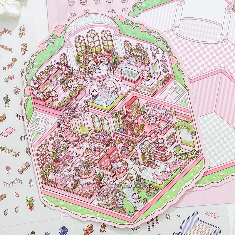 Miniature 3D Zoo Landscape Stickers: Meow Meow Series - Children's Toy Cabin