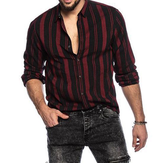 Skjorte for menn Stripete fargematchende turn-down krage Single-breasted cardigan Slim Fit Tynn Myk Pustende Langermet Streetwear Herre-topp