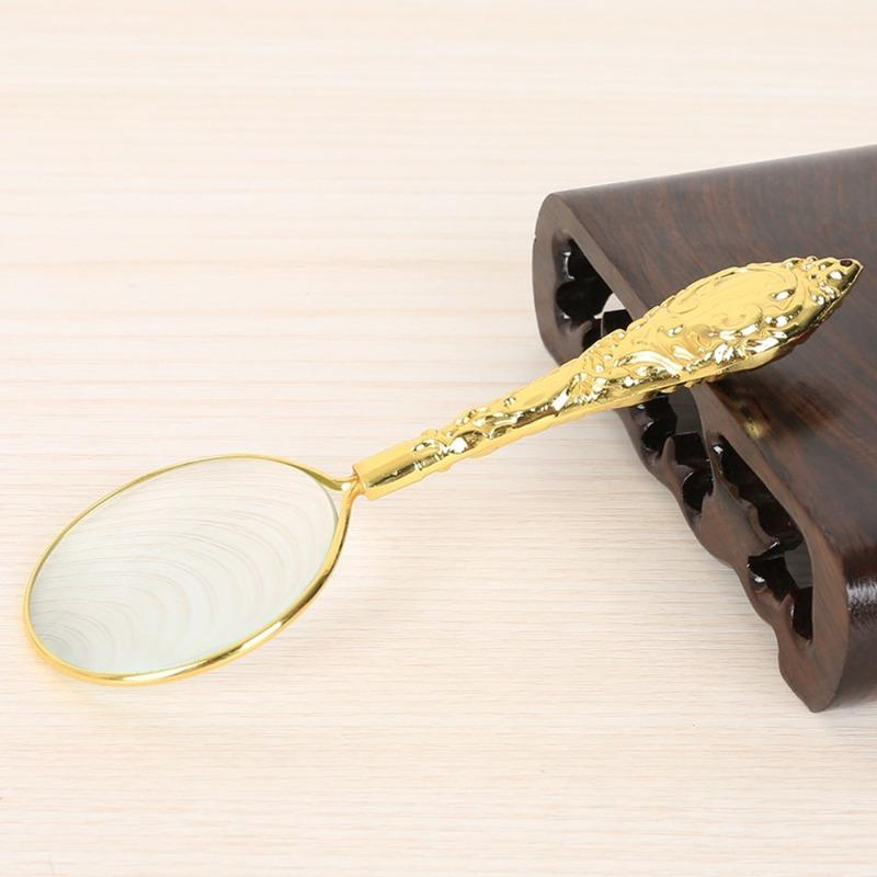 5X Magnifying Glass Handheld Delicate Pattern Handle Glass Lens 12.5*4.7*1cm Retro European Loupe Magnifier Portable Pocket Tool