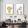 Nordic Poster und Drucke Wand Kunst Leinwand Malerei Kindergarten Wand Bilder Kinderzimmer Dekor Niedlichen Hirsch Zebra Löwe Kaninchen Schwein blume