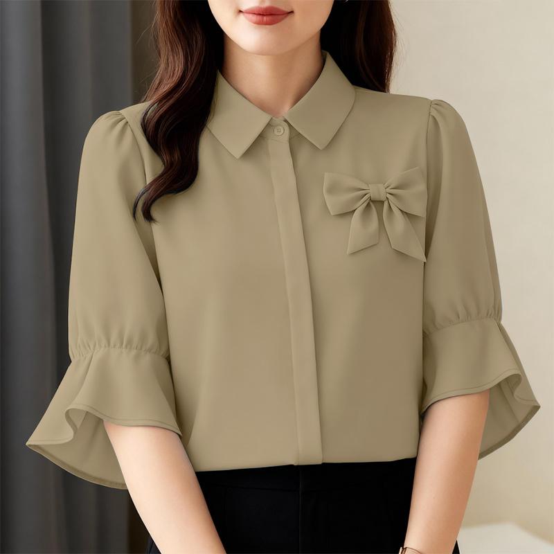 ZANZEA Women Casual Turn Down Collar Solid Color Half Sleeve Blouse