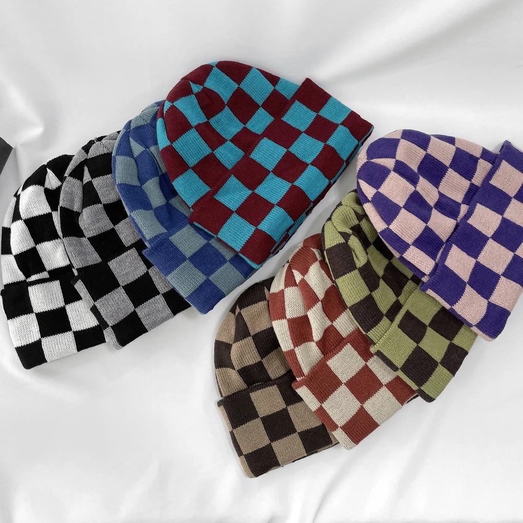 Women's Daily Checkerboard Beanie Hat Watch Cap