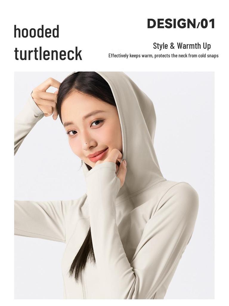 Women's Fleece-Lined Slim-Fit Sports Jacket - Warm Hooded Fitness Top for Outdoor Running & Yoga