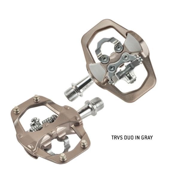 Expedo TRVS DUO Bicycle Pedals Right for Mountain Bikes and Road Features include clipless pedals side one side chromoly and gray construction (Left &