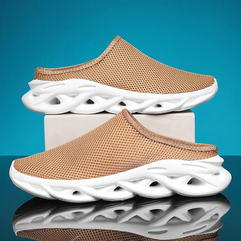 Fashion Lightweight Men's Breathable Half Slippers Comfortable Summer Flat Casual Walking Sneaker Soft Sole Outdoor Zapatillas Hombre