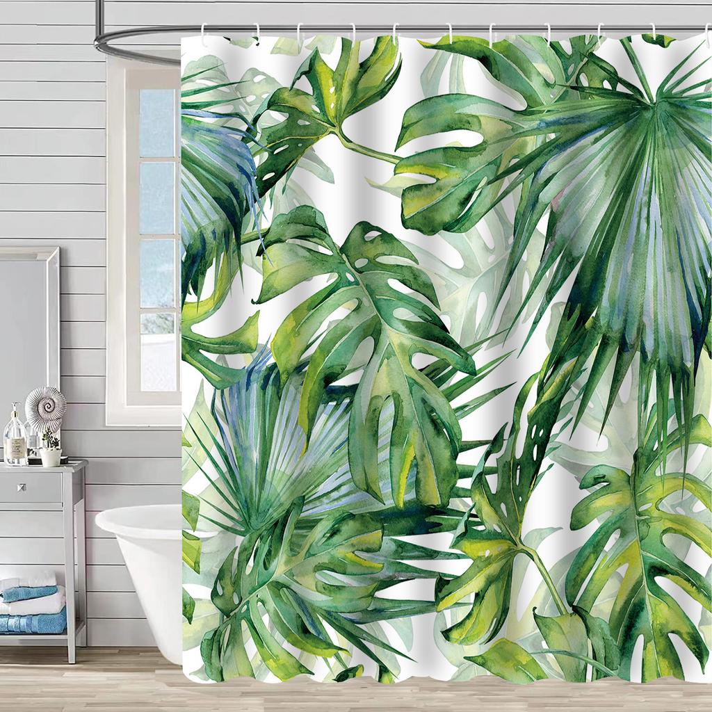 Shower Curtain Waterproof And Mildew-Proof 3D Digital Printing Plant Printing Shower Bath Bathroom Partition Curtain Free Punching