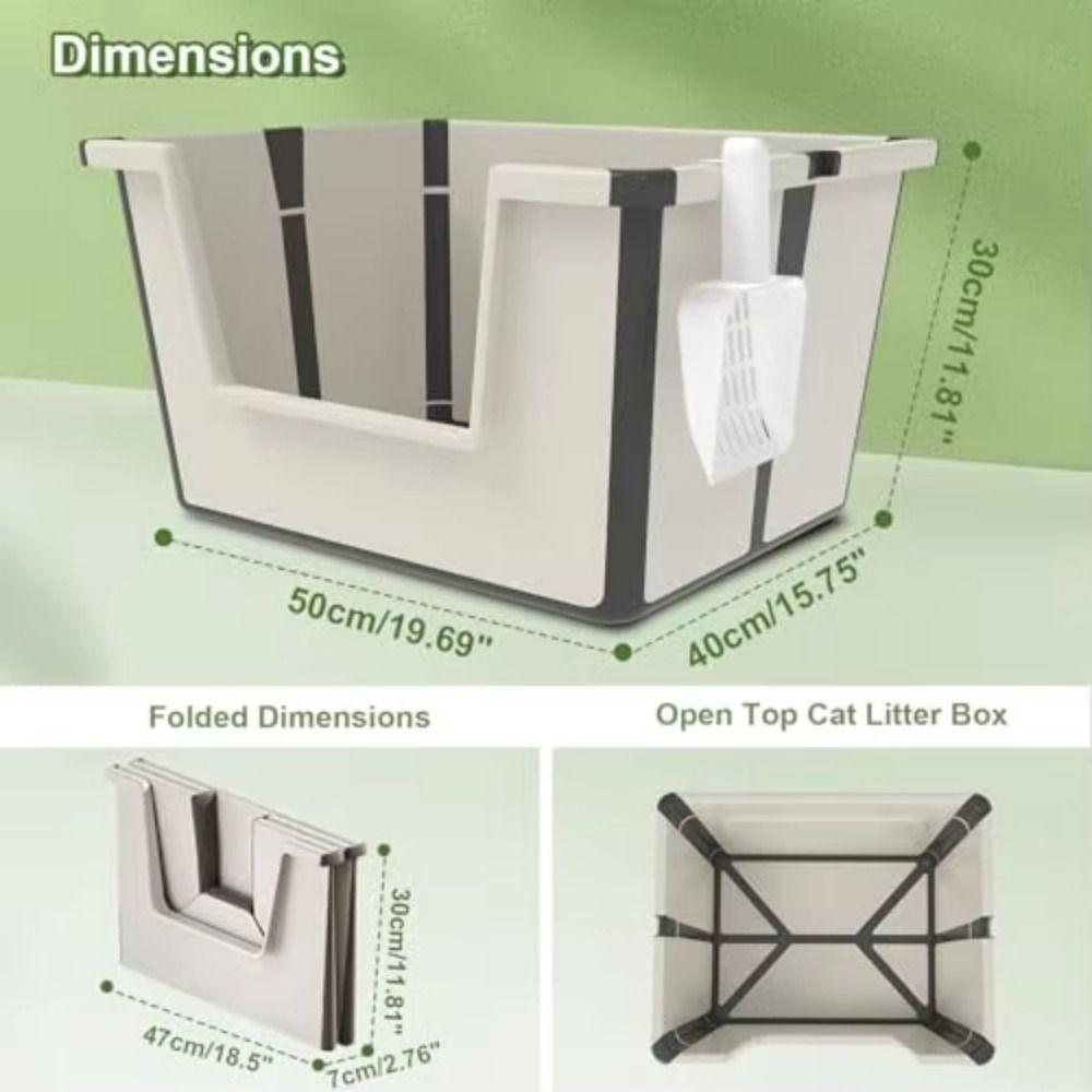 High Sides Collapsible Travel Cat Toilet Splashproof Semi-Closed Litter Box with Scoop  Home