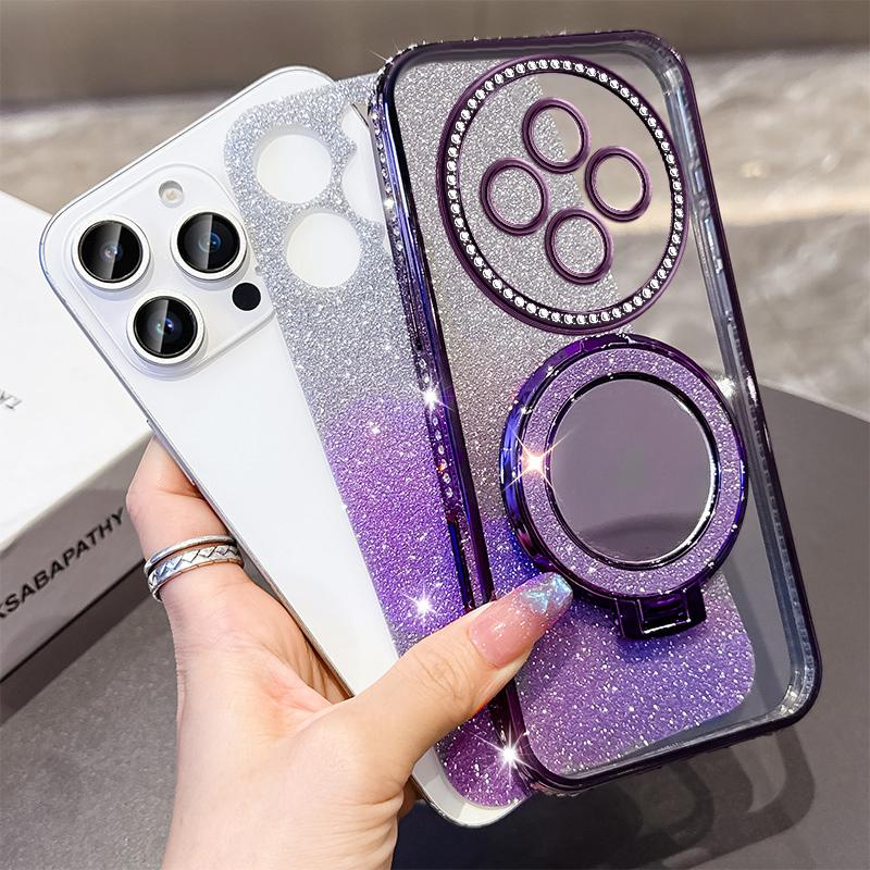 KEYSION Luxury Glitter Jewelled Magnetic Phone Case for OPPO Reno12 F 5G Makeup Mirror Stand Shockproof Cover for OPPO Reno 12F