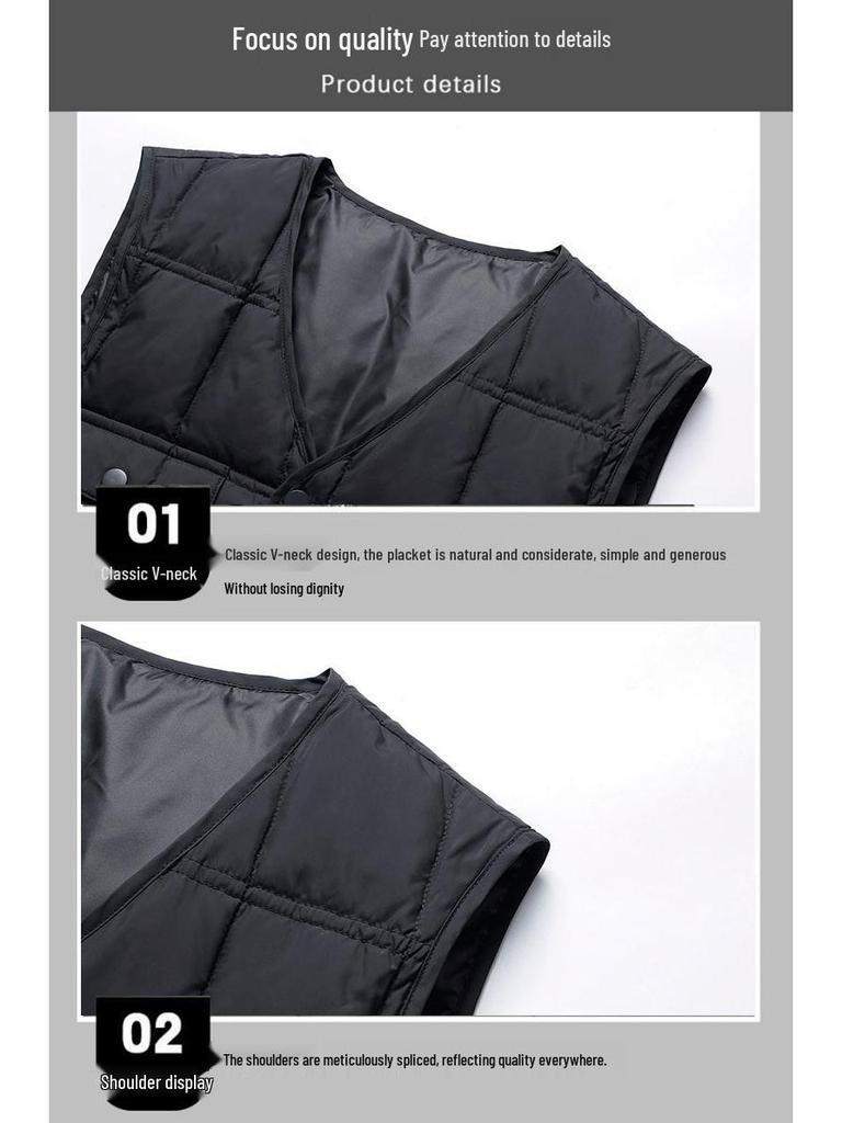 Men's Lightweight Winter Down Vest - Multi-Pocket, Thickened, Warm Workwear for Middle-Aged and Elderly.