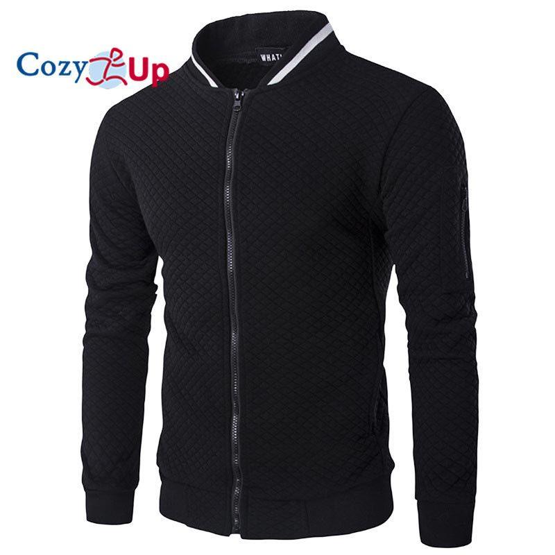 Cozy Up גברים של בדיקת יהלום צבע רוכסן סטנד צווארון קפוצ'ונים ז'קט סווטשירט