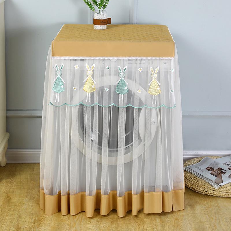 Romantic Lace Washing Machine Cover Dust Proof Dryer Cover Embroidered Flower Home Decoration Protective Covers Drum Washing Machine Sunscreen Cloth