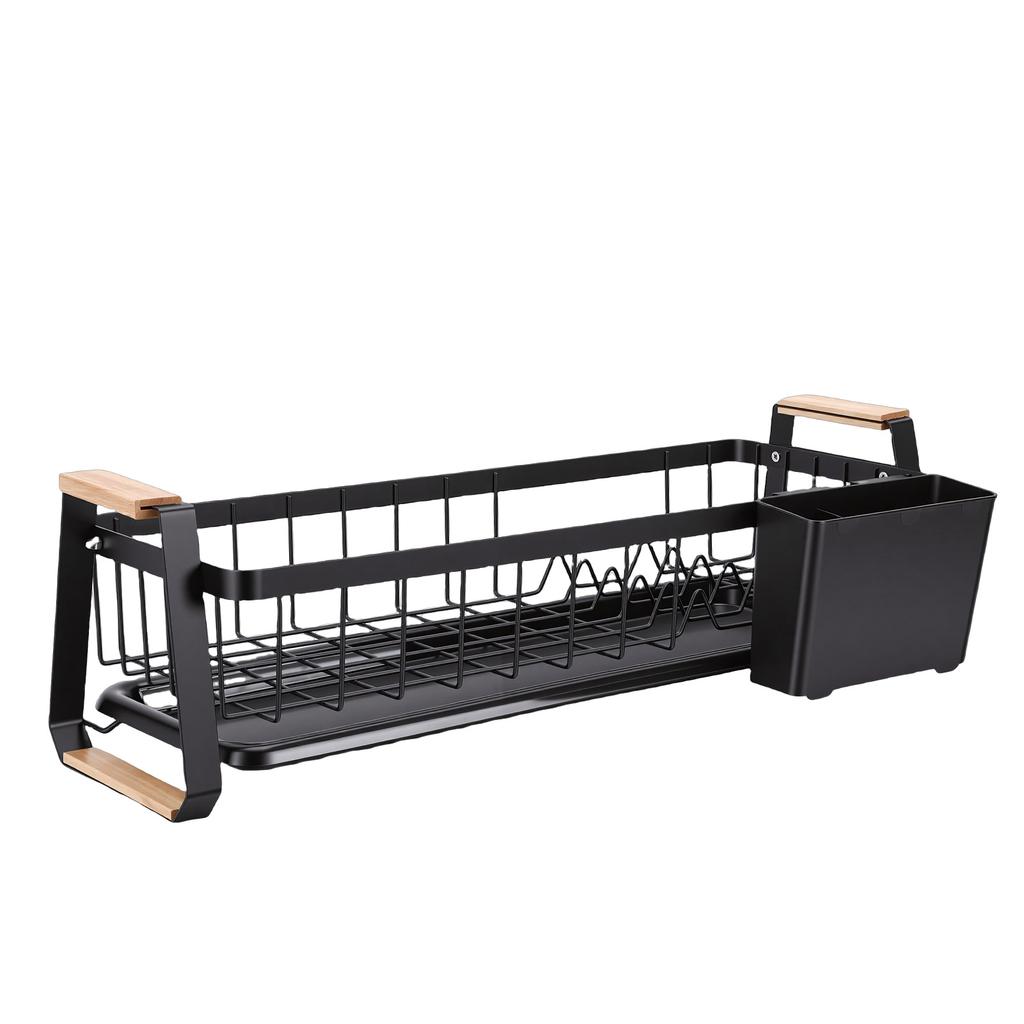 Dish Rack and Drain Board Kitchen Plate Cup Dish Drying Rack Tray Cutlery Dish Drainer with Wood Handle