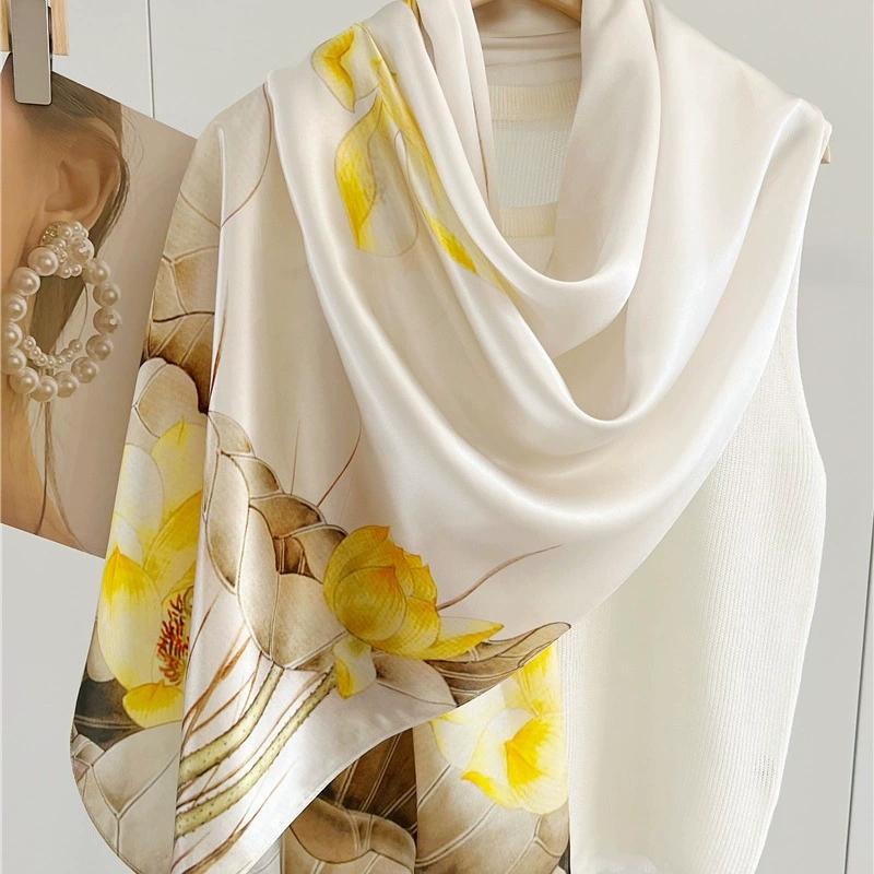 Graceful 100% Pure Silk Scarf Women Elegant Mulberry Silk Floral Neckerchief Scarves Shawls