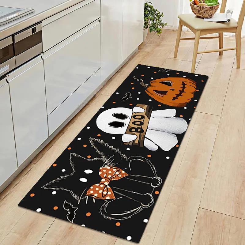 Cartoon Halloween Kitchen Rug Anti-slip and Anti-stain Floor Mat Entrance Corridor Floor Mat Festival Home Decoration