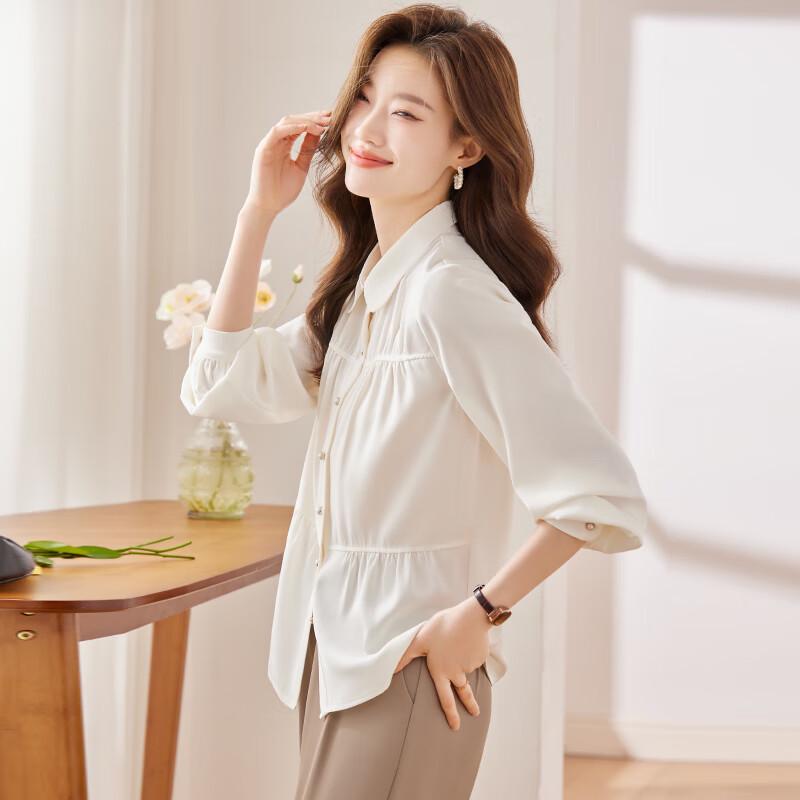 Women s Elegant Pleated Lapel Blouse M