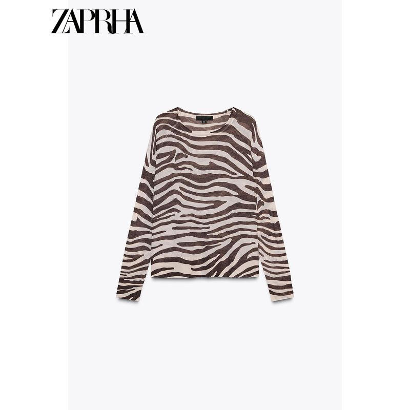 Zaprha 2025 New Arrival Long Sleeves Round Neck Minimalist Casual Thin Needle Knitwear Female Loose and Lazy Style 0506005
