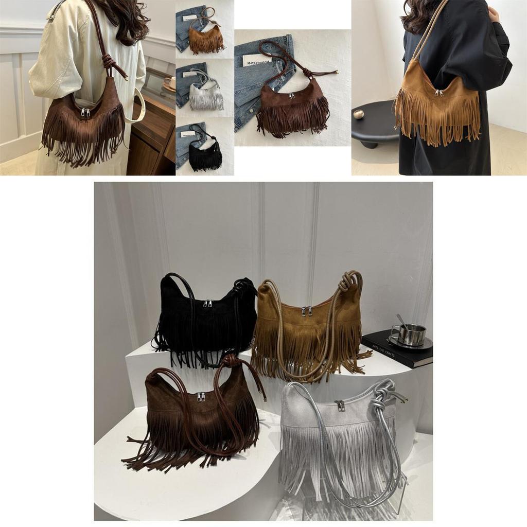 Stylish Canvas Tote Bag For Women With Trendy Tassels In Black Gray Brown Colors