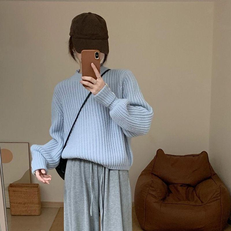 Candy Genser Genser Dame Høst Korean Edition Lazy Style Stand up Hals Solid Langermet strikket Genser Dame
