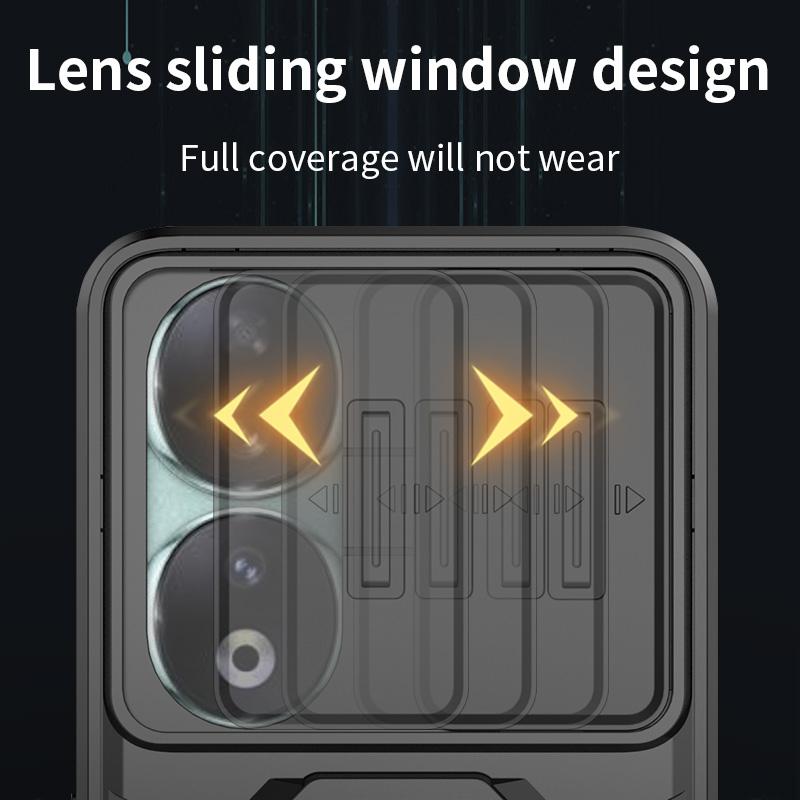 Honar Honer 90 5G Case Slide Camera Lens Protection Ring Stand Phone Case For Honor 90 5G Honor90 REA-NX9 6.7" Armor Back Cover