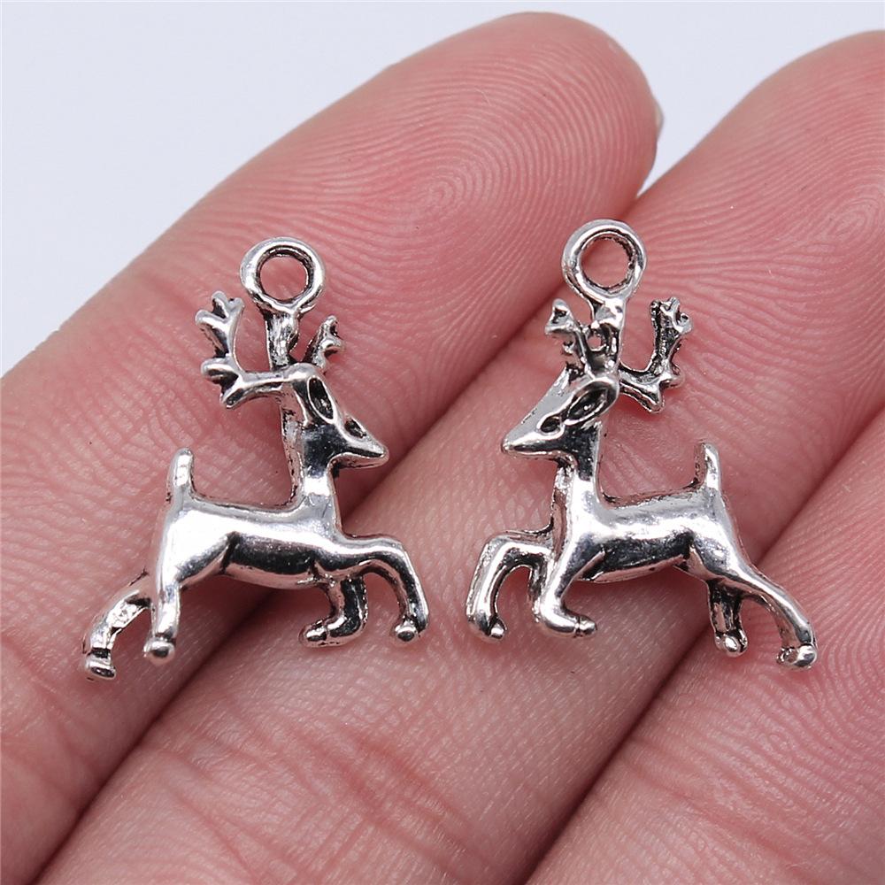 10pcs  Charms Christmas Deer Sika Antique Bronze Silver Color Pendants Making DIY Handmade Tibetan Silver Color Jewelry