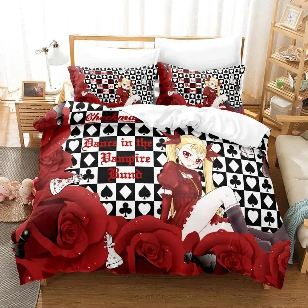 3D Anime Dance In The Vampire Bund Bedding Set Duvet Cover Bed Set Quilt Cover Pillowcase Comforter King Queen Size Boys Adult