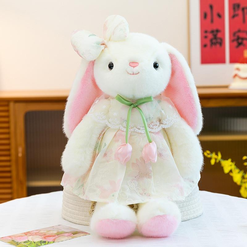 Cute Rabbit Plush Doll With Dress And Bow Decoration For Girls Childrens Gift